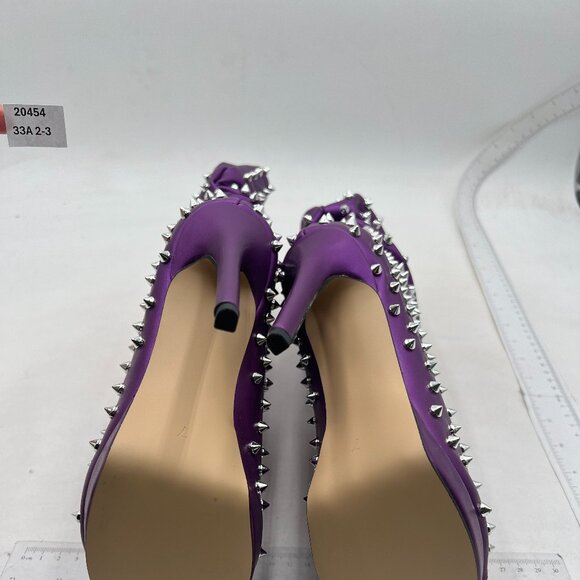 XYD Women Peep Toe High Heels Ankle Boots Rivet Booties Shoes , Purple Boots - Picture 7 of 8